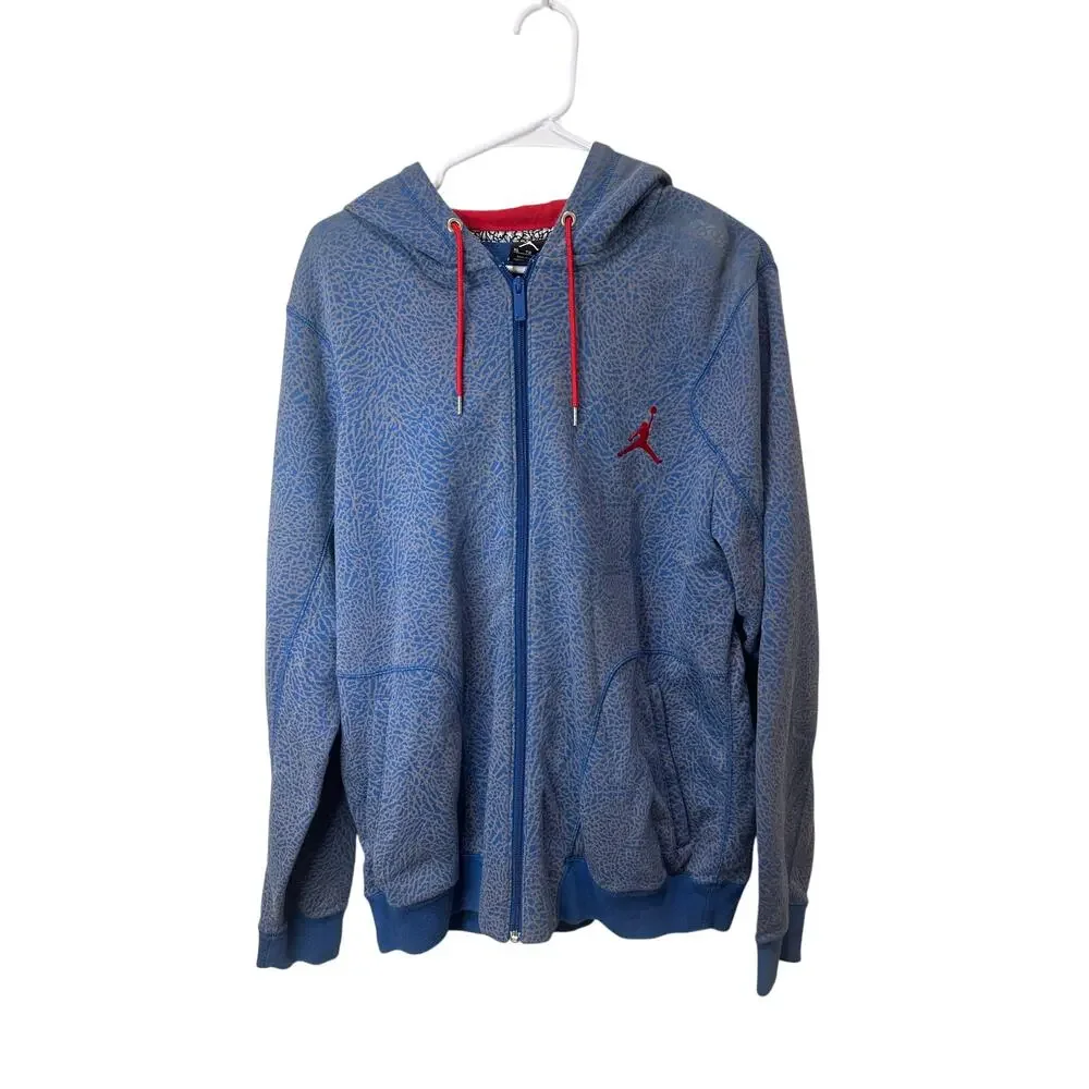 Air Jordan Men’s Blue Elephant Print Full Zip Jacket Hoodie Sz XL Rare Nice!